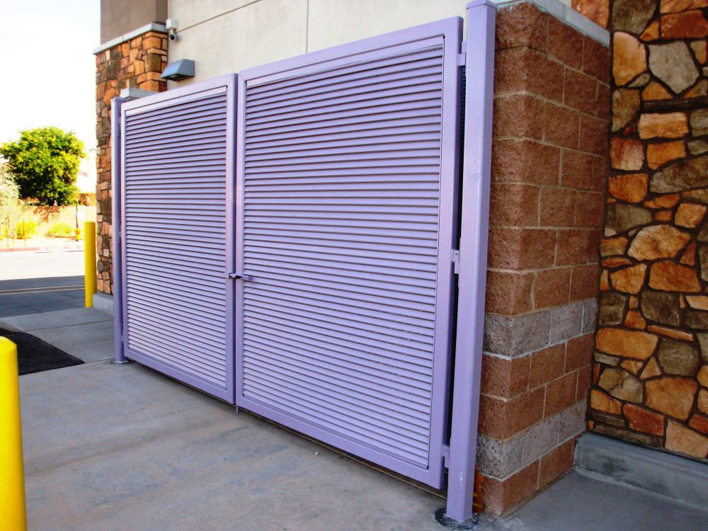 DOUBLE SWING GATES SHADOW 100 FIXED LOUVER DESIGN GALVANIZED AND POWDER COATED @ Wal-Mart Store in Chandler, Az  102
